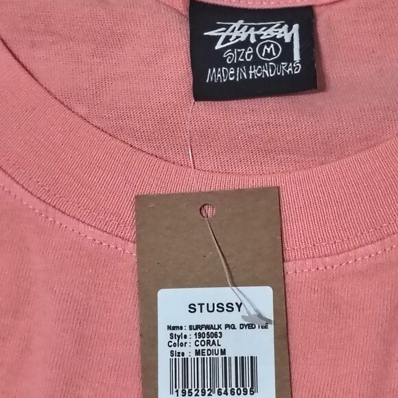 Stüssy Surfwalk Pigment Dyed Tee Coral Size M NWT - Picture 3 of 5